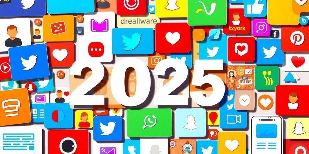 Colorful collage of social media marketing visuals.